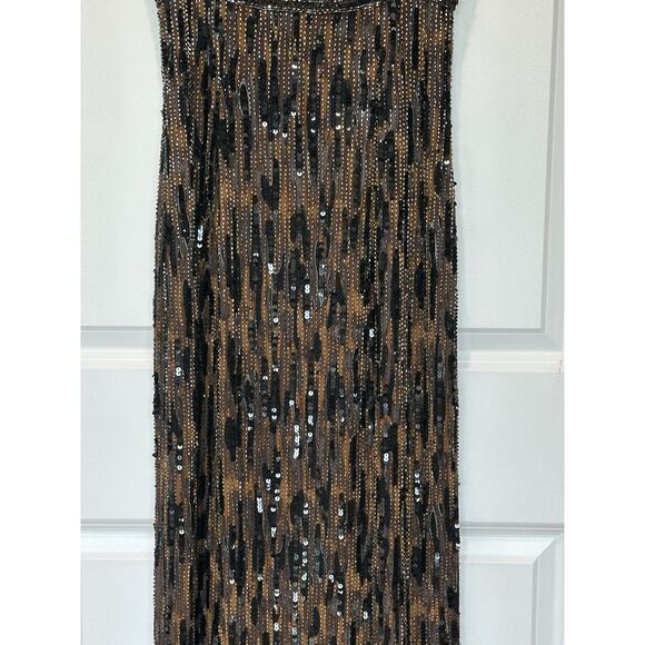 Oleg Cassini Black Tie Black and Tan 100% Silk Beaded Maxi Dress Gown Size 2 - Picture 6 of 8